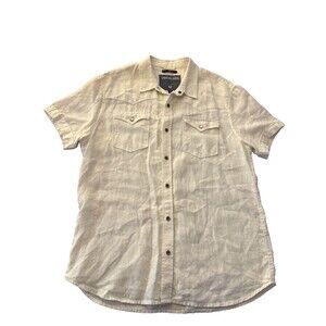 True Religion Men’s White 100% Linen Western Shirt Button Short Sleeve Sz Large